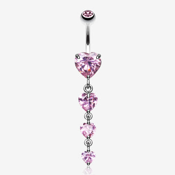 Brilliant Heart Cascade Belly Ring-Pink